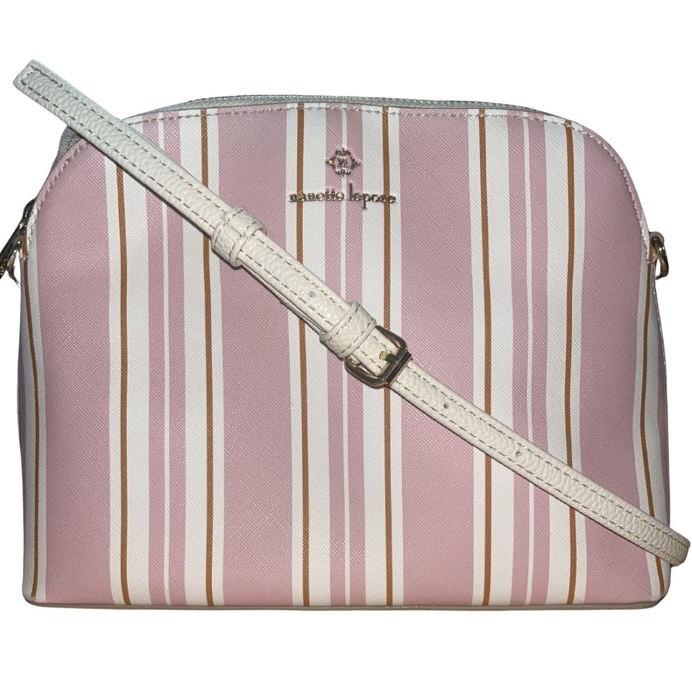 Nanette Lepore Pink & Cream Striped Dome Crossbody Bag - Picture 1 of 10